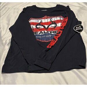 NWT Realtree Navy Long Sleeve Tee with Patriotic colors and Deer Antlers Size XL
